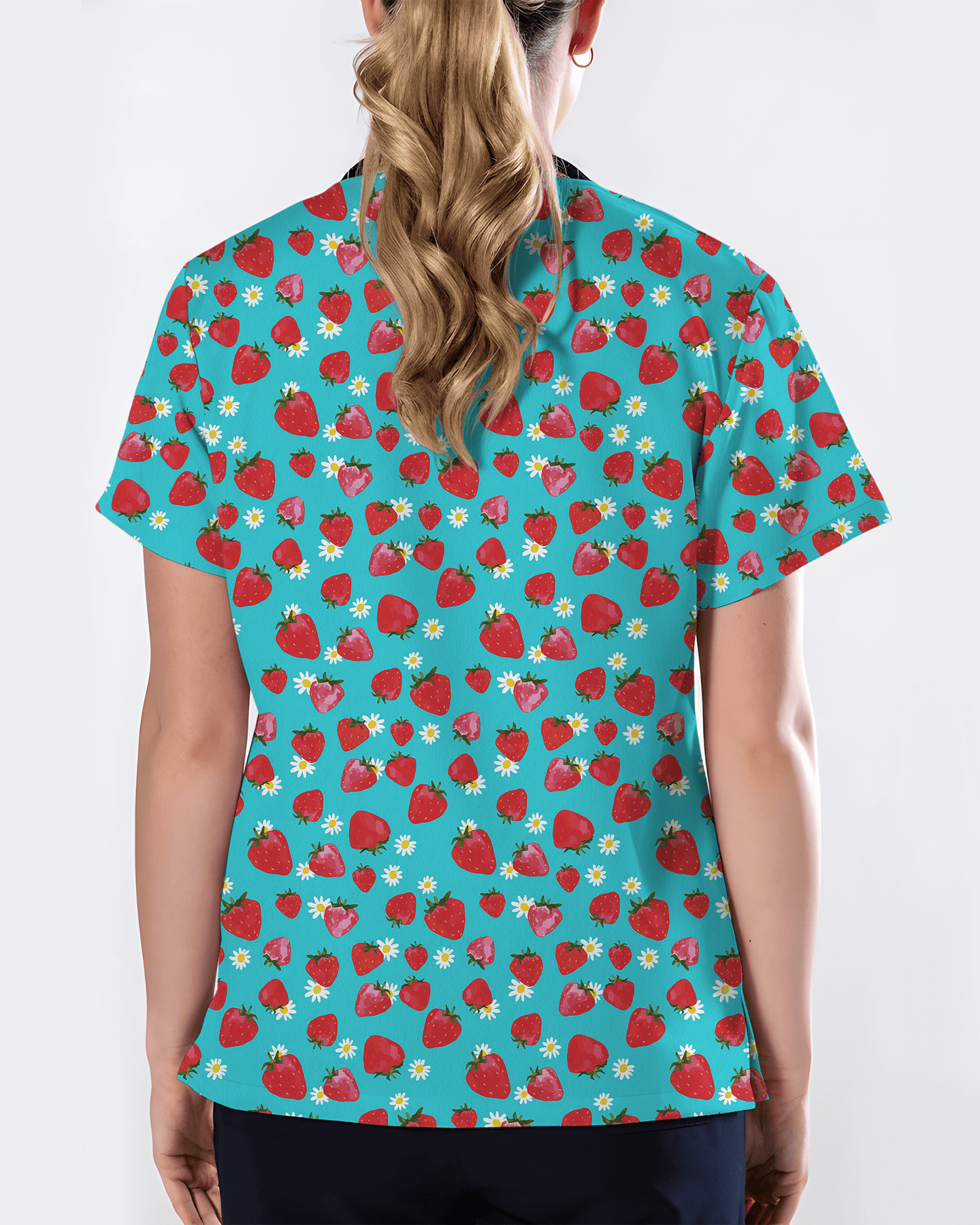 Fresh Strawberry Meadow Women Scrub Top - Scrubloop