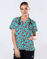 Fresh Strawberry Meadow Women Scrub Top - Scrubloop