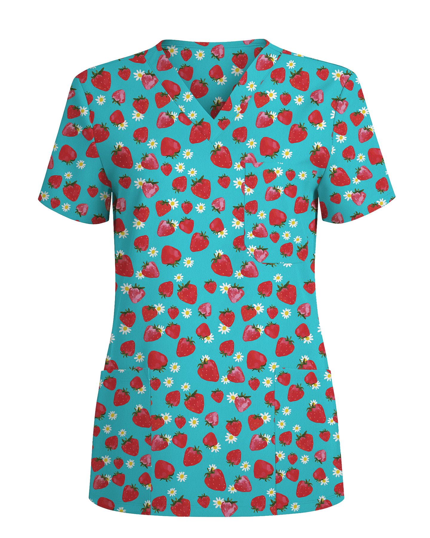 Fresh Strawberry Meadow Women Scrub Top - Scrubloop