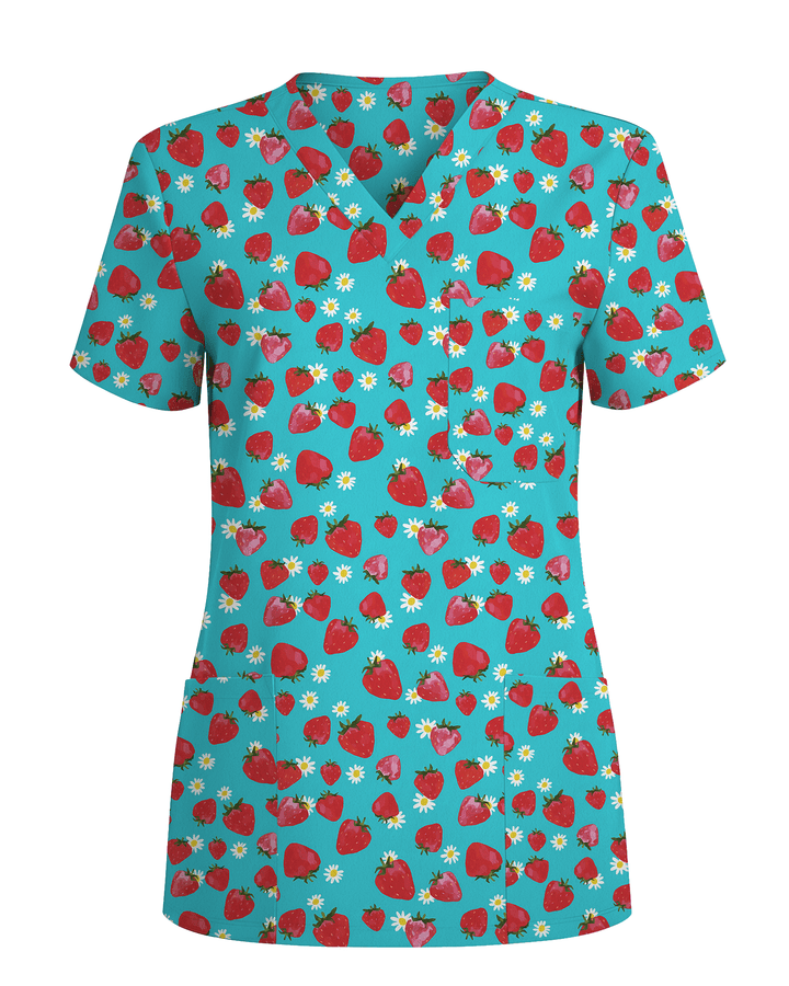 Fresh Strawberry Meadow Women Scrub Top