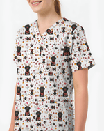 Funny Black Lab Reindeer Scrub Top - Scrubloop