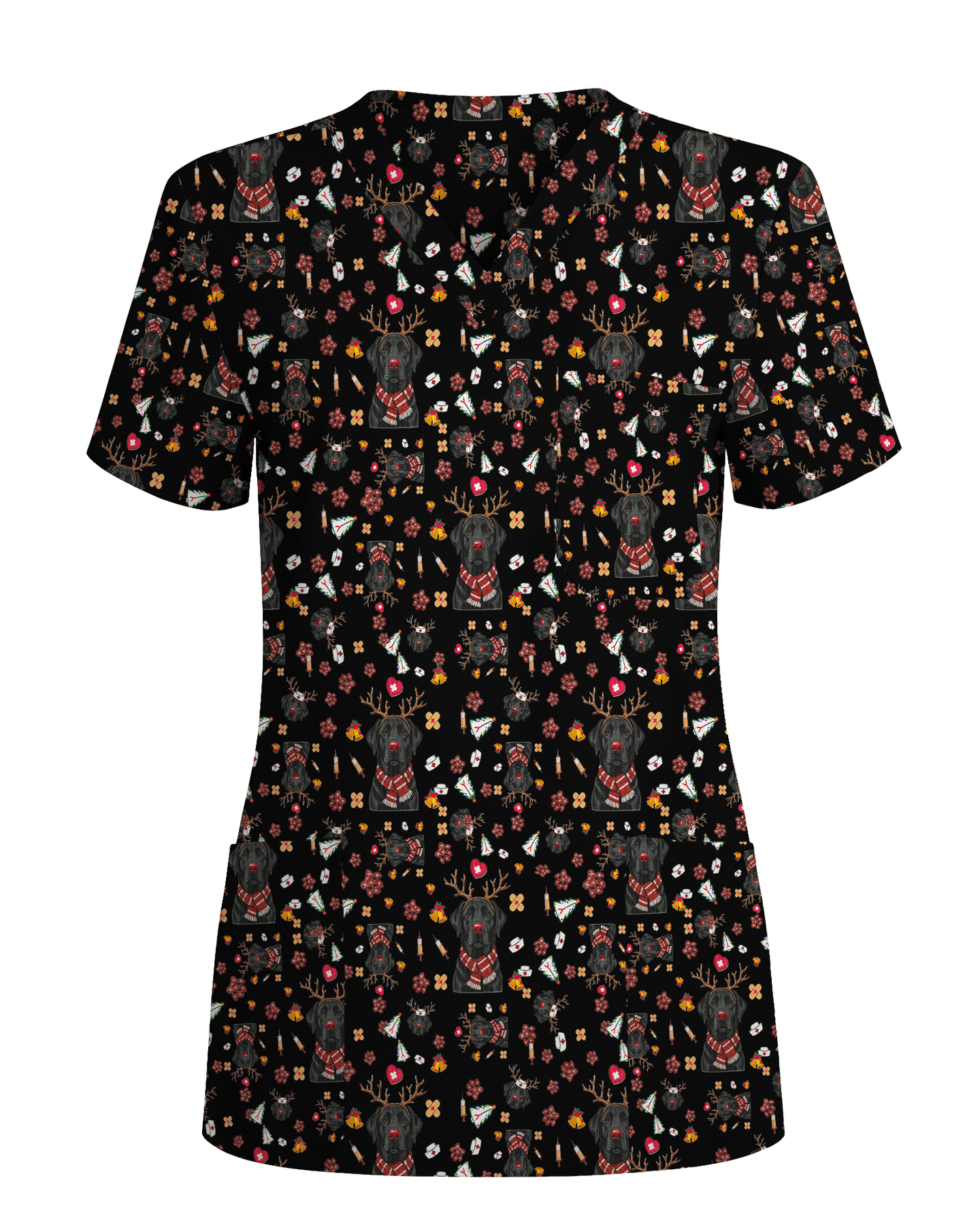Funny Black Lab Reindeer Scrub Top - Scrubloop