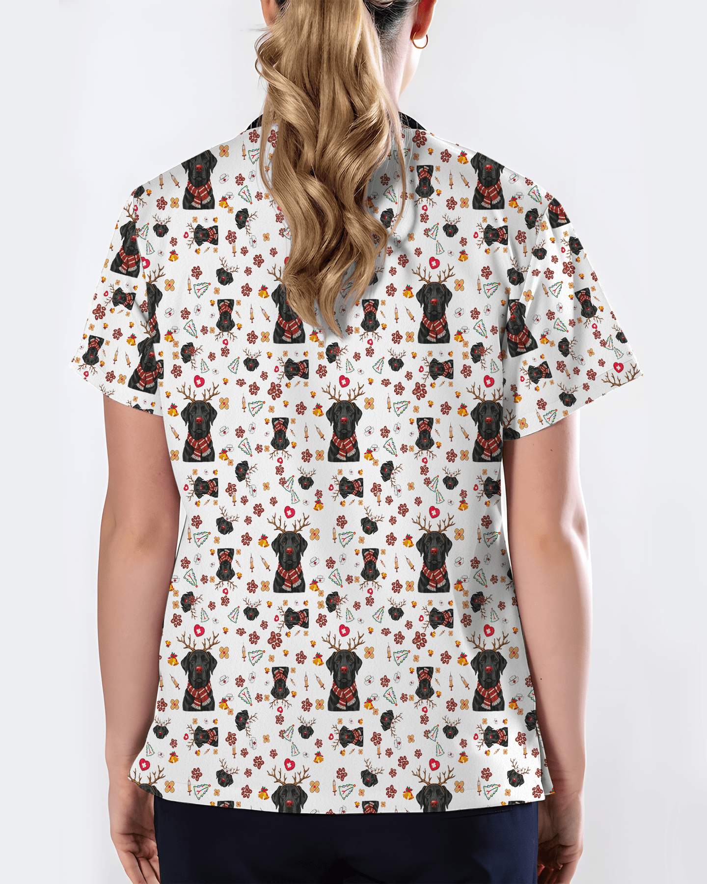 Funny Black Lab Reindeer Scrub Top - Scrubloop