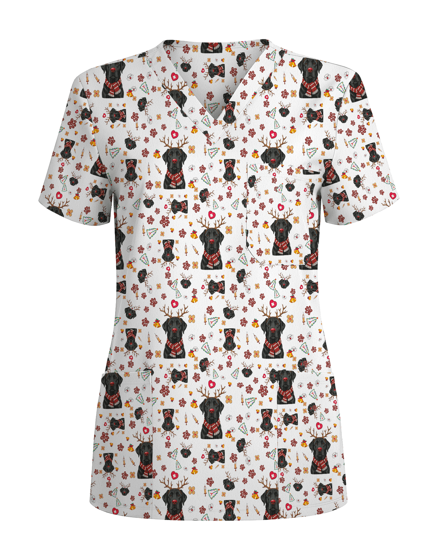 Funny Black Lab Reindeer Scrub Top - Scrubloop
