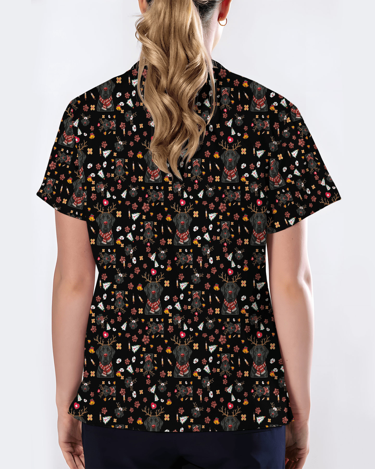 Funny Black Lab Reindeer Scrub Top - Scrubloop