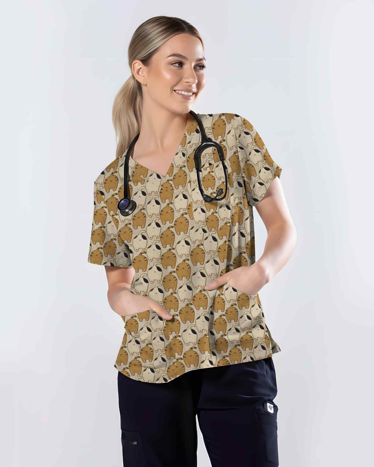 Funny Cartoon Cat Butts Scrub Top - Scrubloop