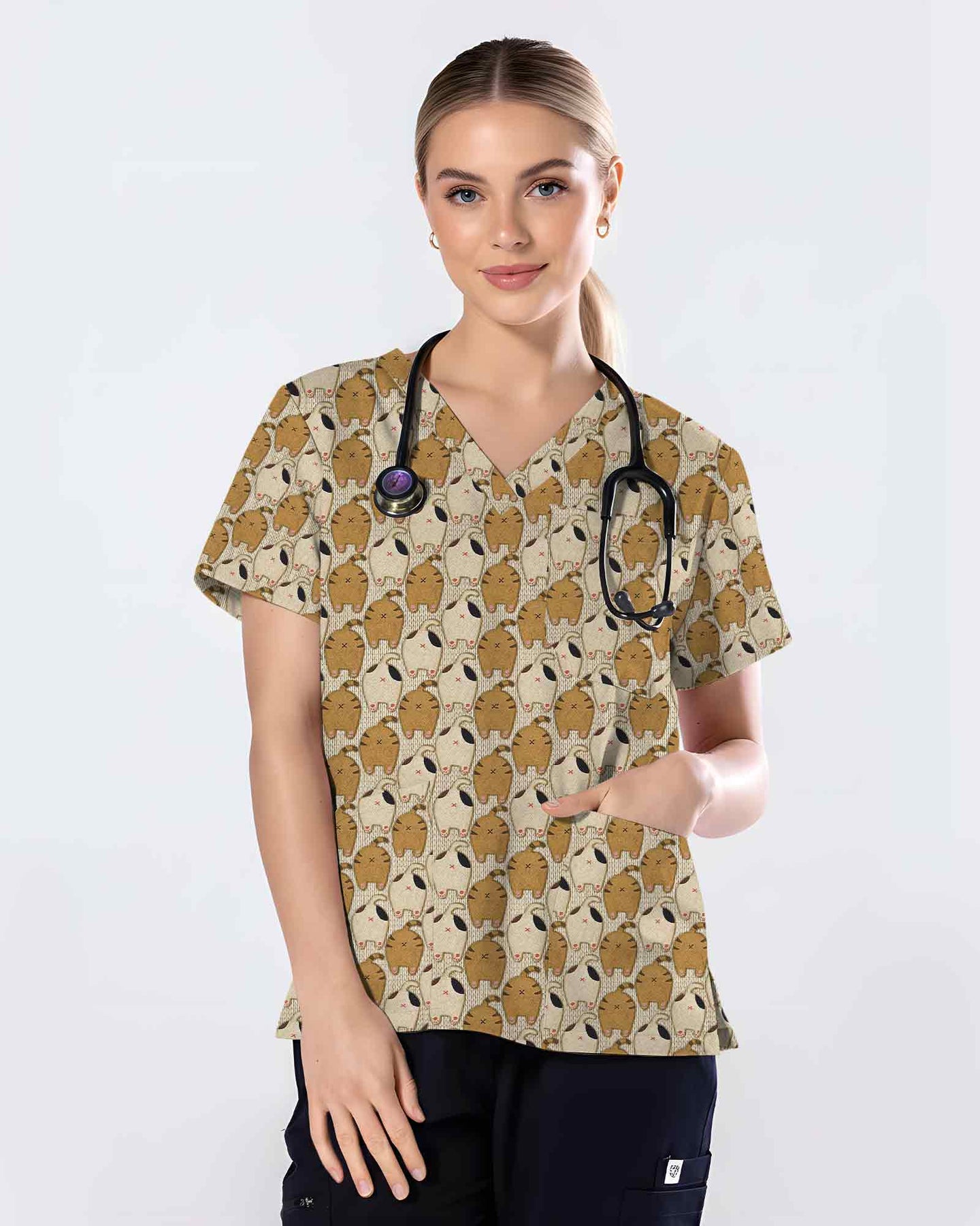 Funny Cartoon Cat Butts Scrub Top - Scrubloop