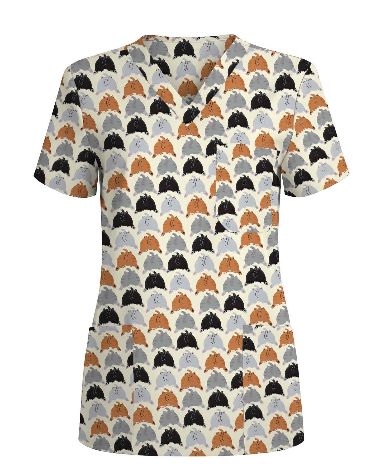Funny Cat Butt Medical Scrub Top - Scrubloop
