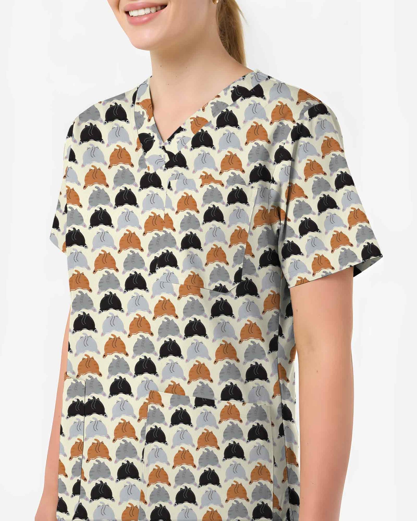 Funny Cat Butt Medical Scrub Top - Scrubloop