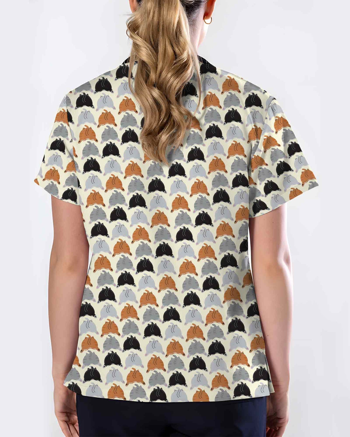 Funny Cat Butt Medical Scrub Top - Scrubloop