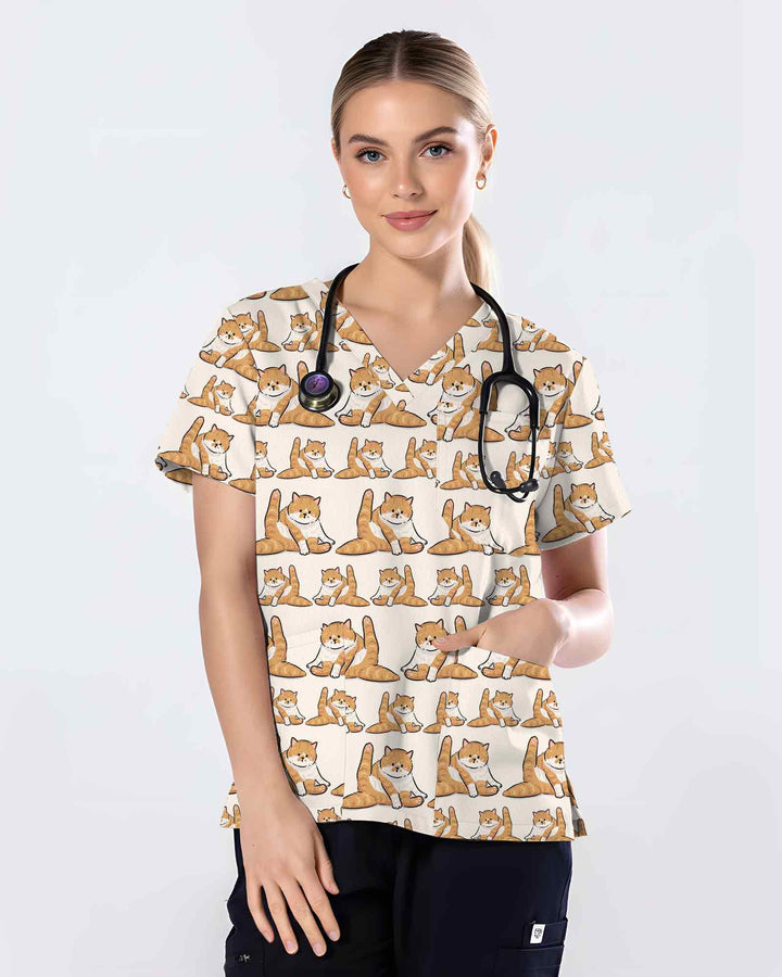Funny Cat Yoga Poser Medical Scrub Top