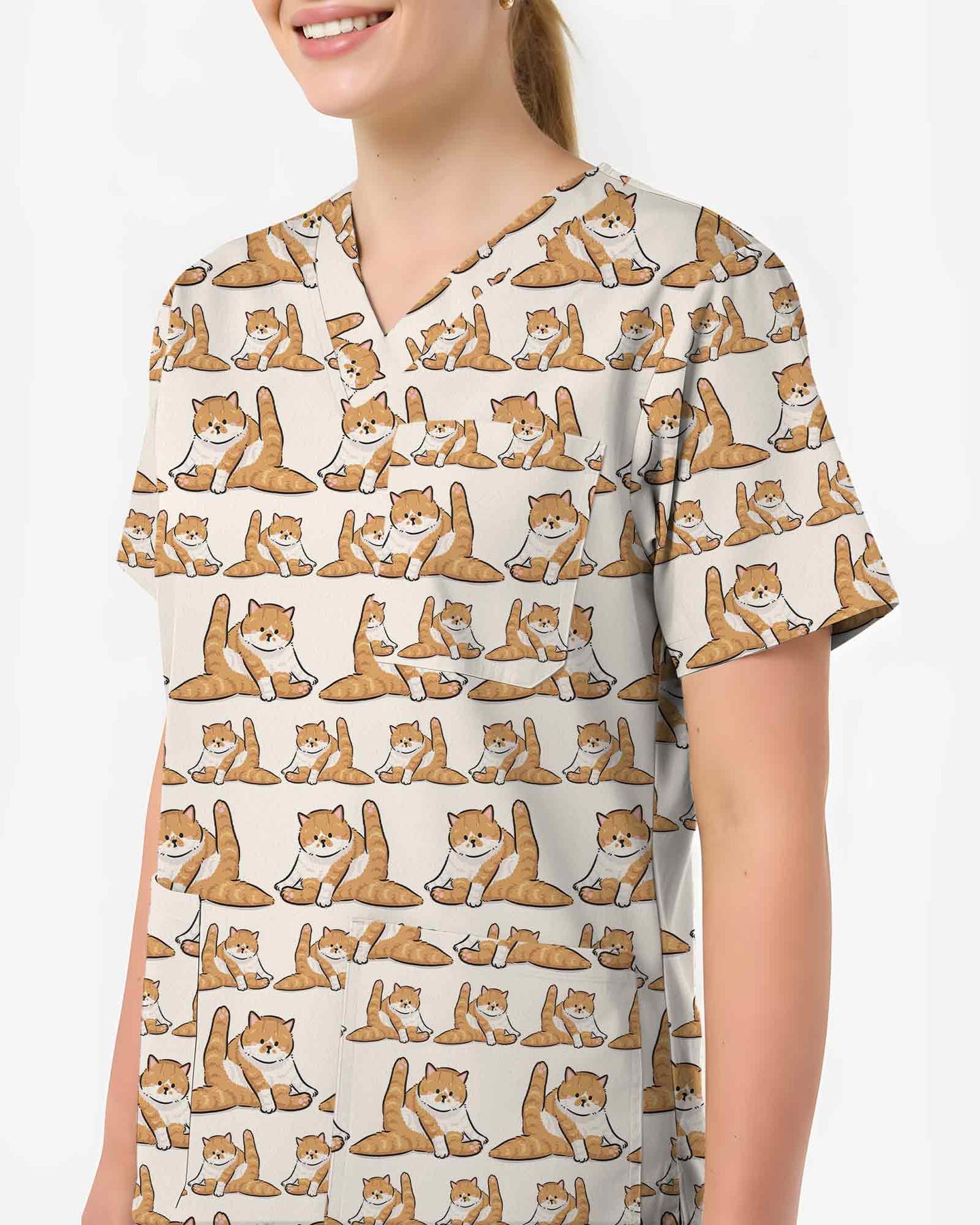 Funny Cat Yoga Poser Medical Scrub Top - Scrubloop