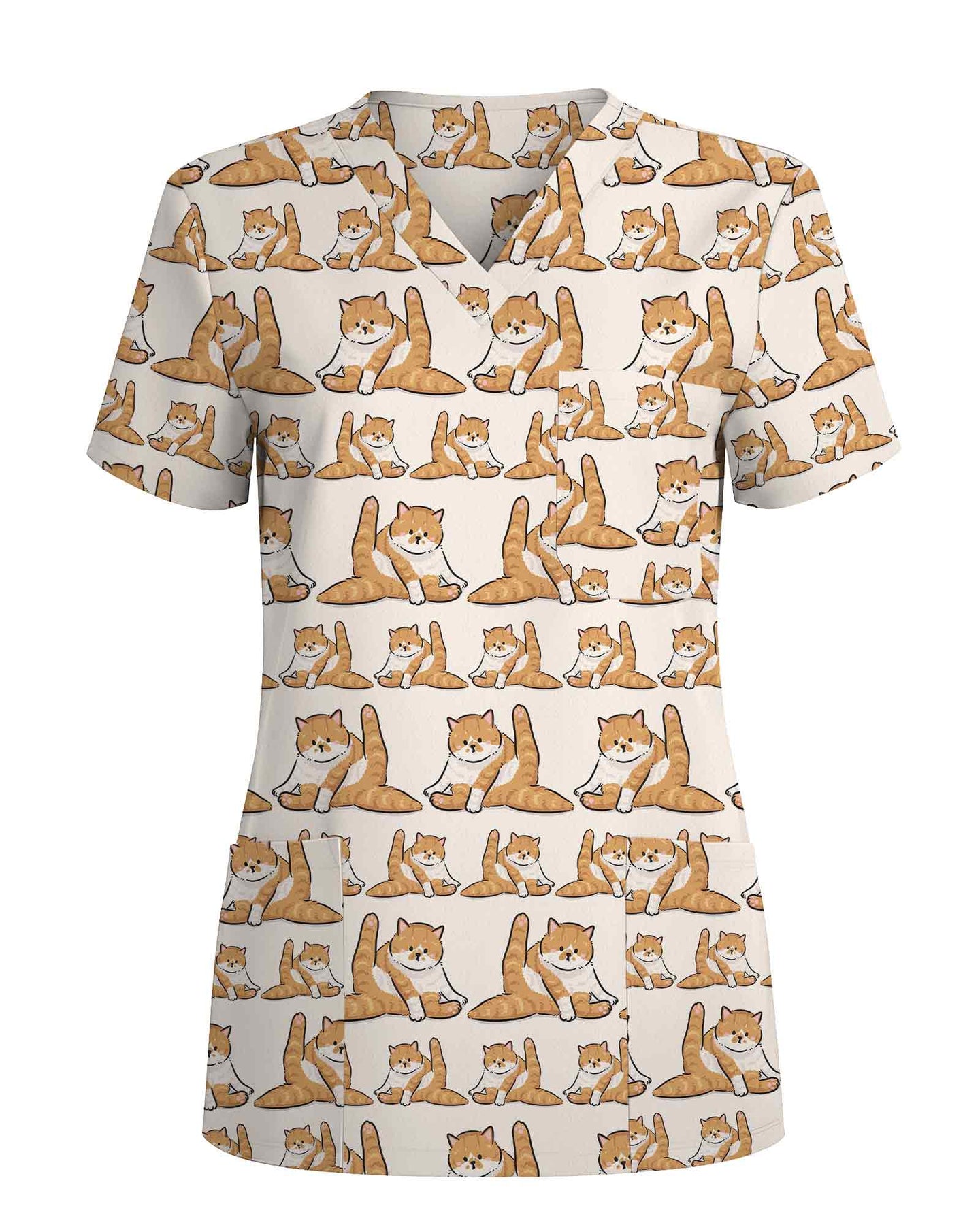Funny Cat Yoga Poser Medical Scrub Top - Scrubloop