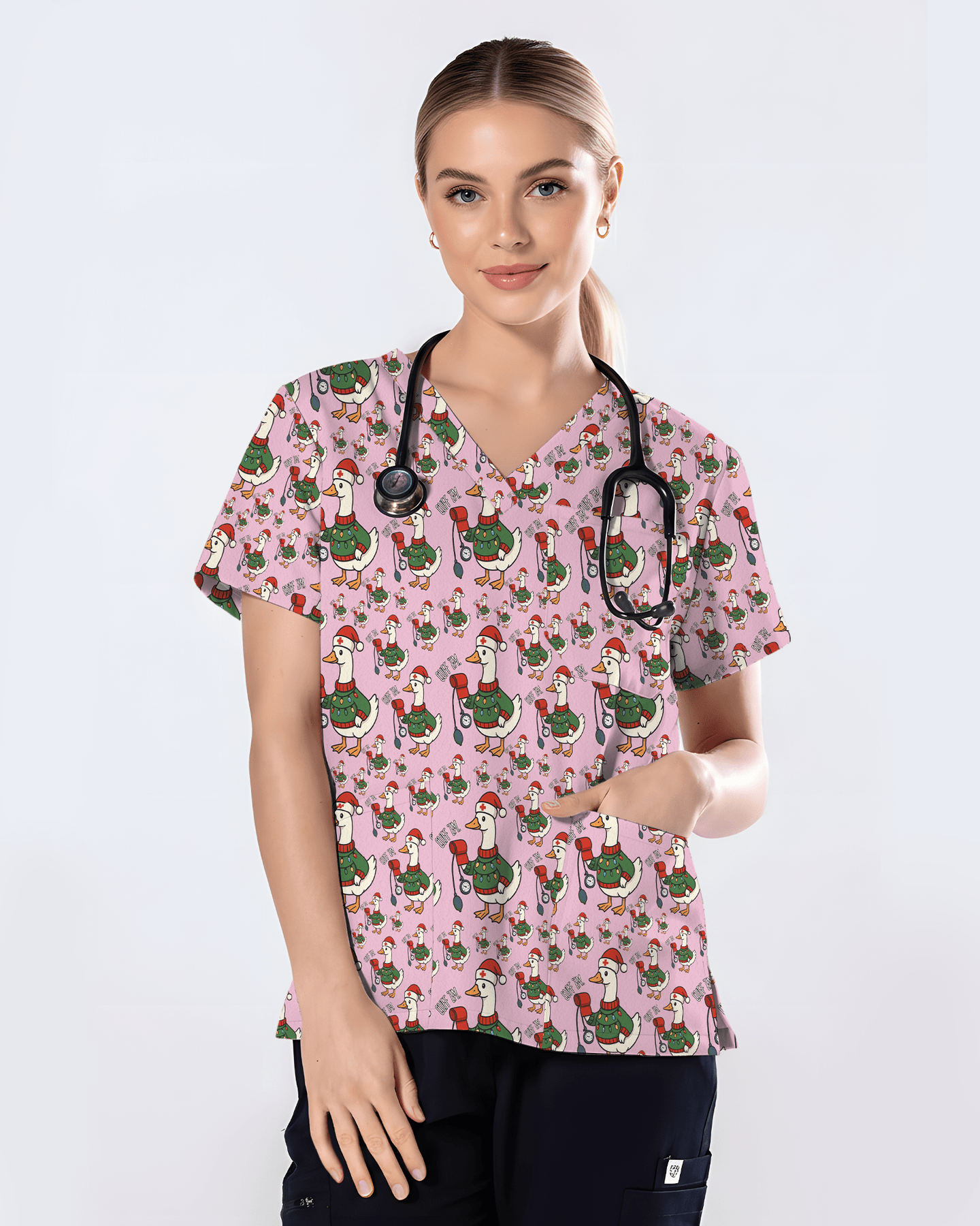 Funny Christmas Goose Holiday Nurse Scrub Top - Scrubloop
