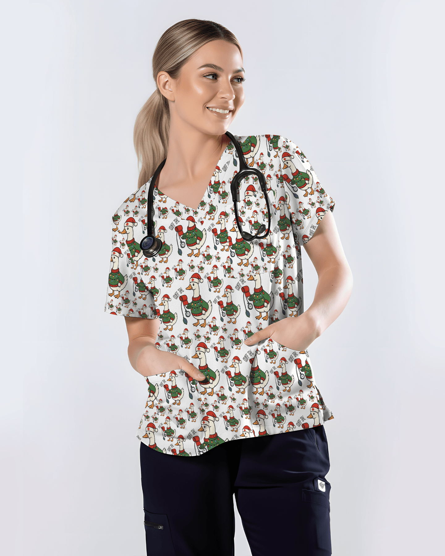Funny Christmas Goose Holiday Nurse Scrub Top - Scrubloop