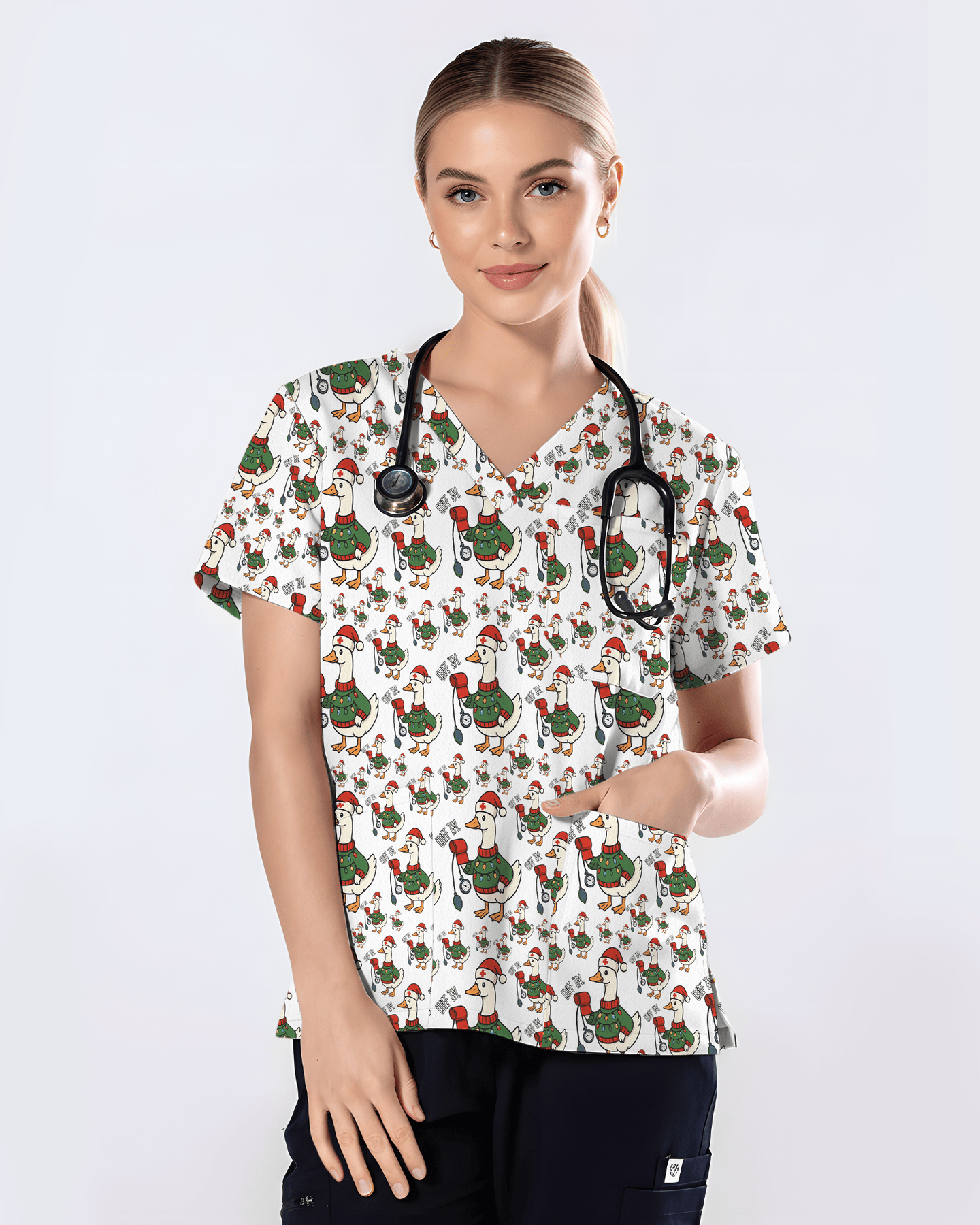 Funny Christmas Goose Holiday Nurse Scrub Top - Scrubloop