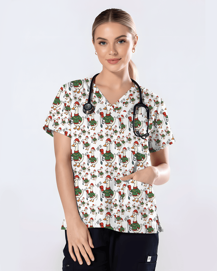Funny Christmas Goose Holiday Nurse Scrub Top
