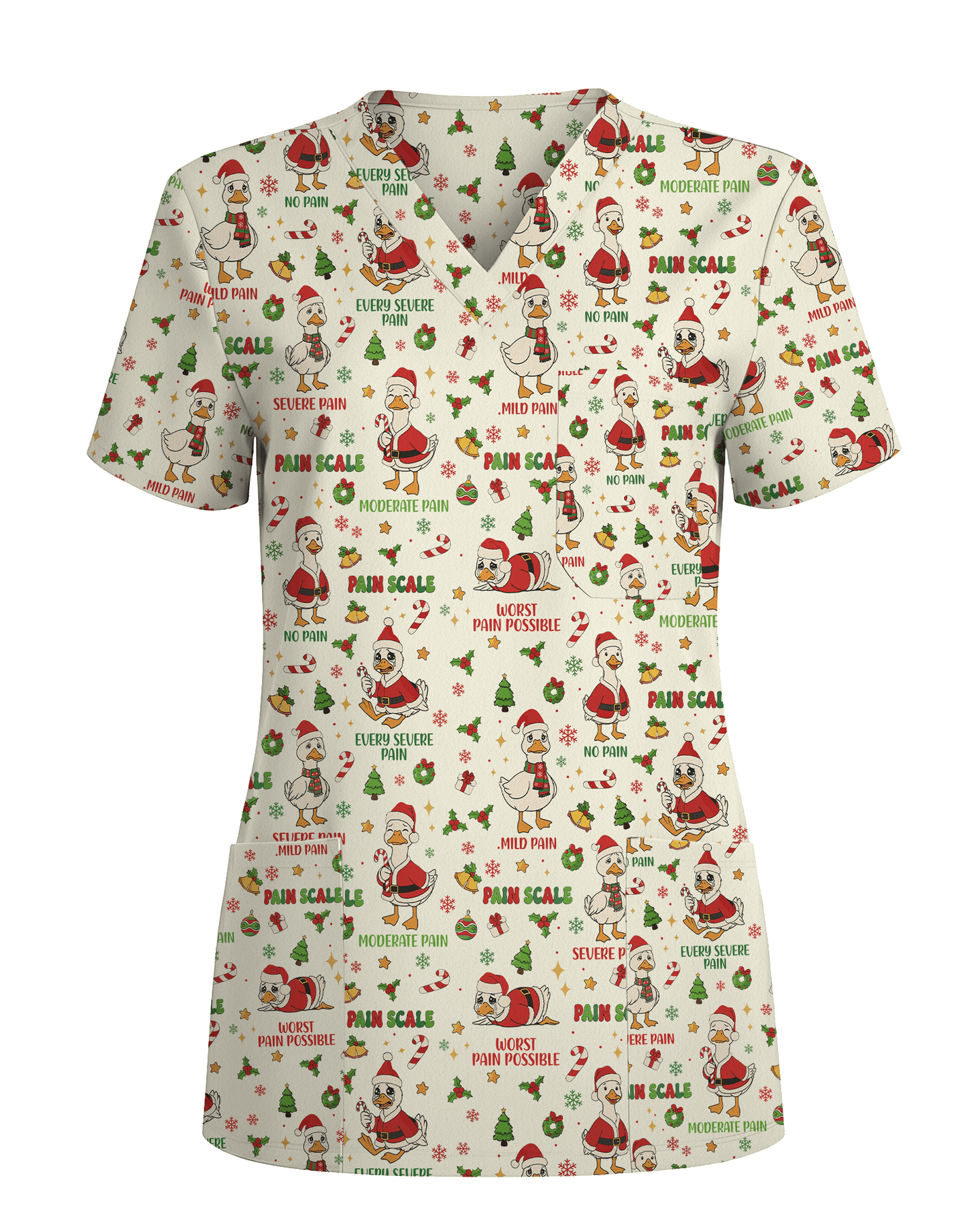 Funny Christmas Goose Pain Scale Nursing Scrub Top - Scrubloop