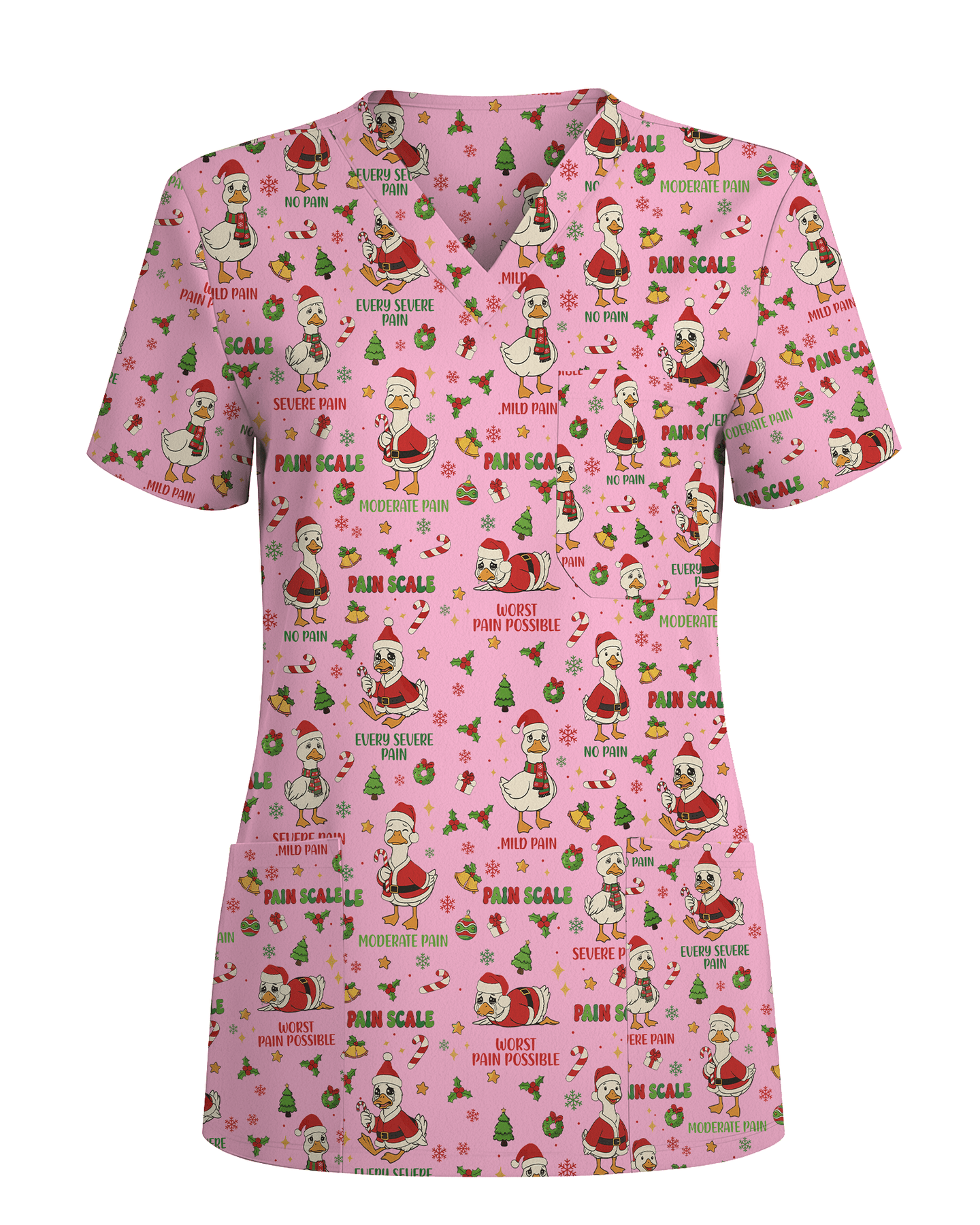 Funny Christmas Goose Pain Scale Nursing Scrub Top - Scrubloop