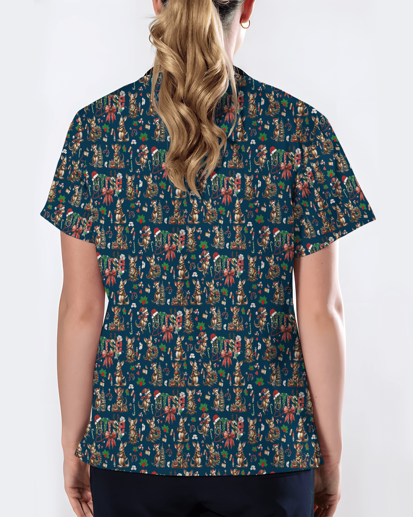 Funny Christmas Kangaroo Holiday Medical Scrub Top - Scrubloop