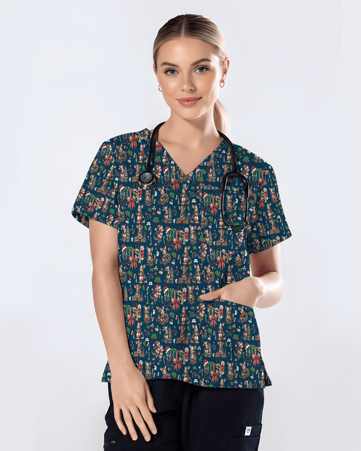 Funny Christmas Kangaroo Holiday Medical Scrub Top