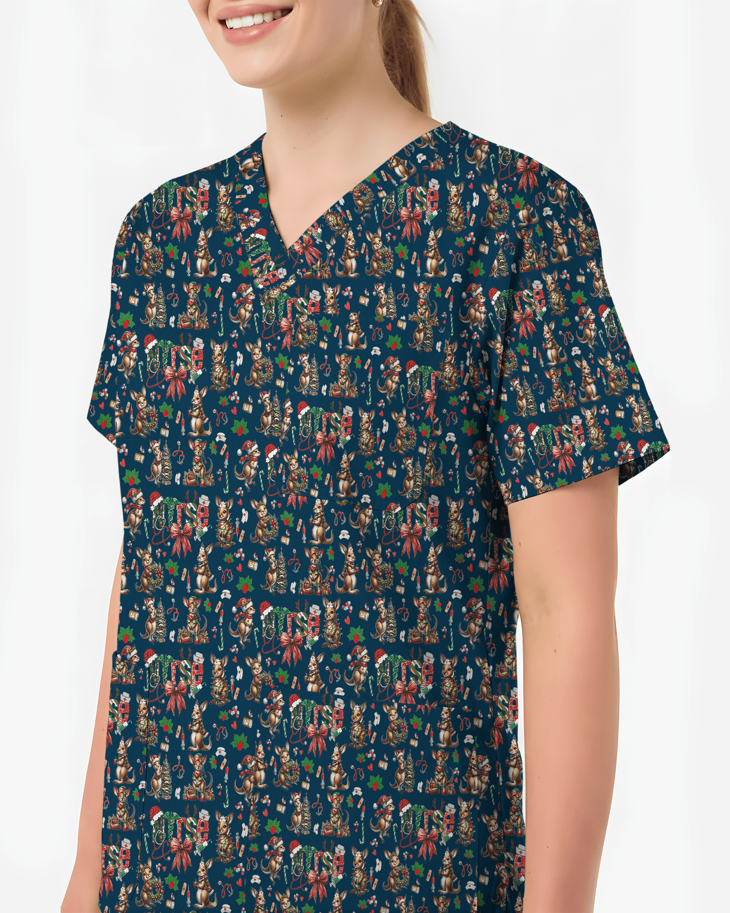 Funny Christmas Kangaroo Holiday Medical Scrub Top - Scrubloop