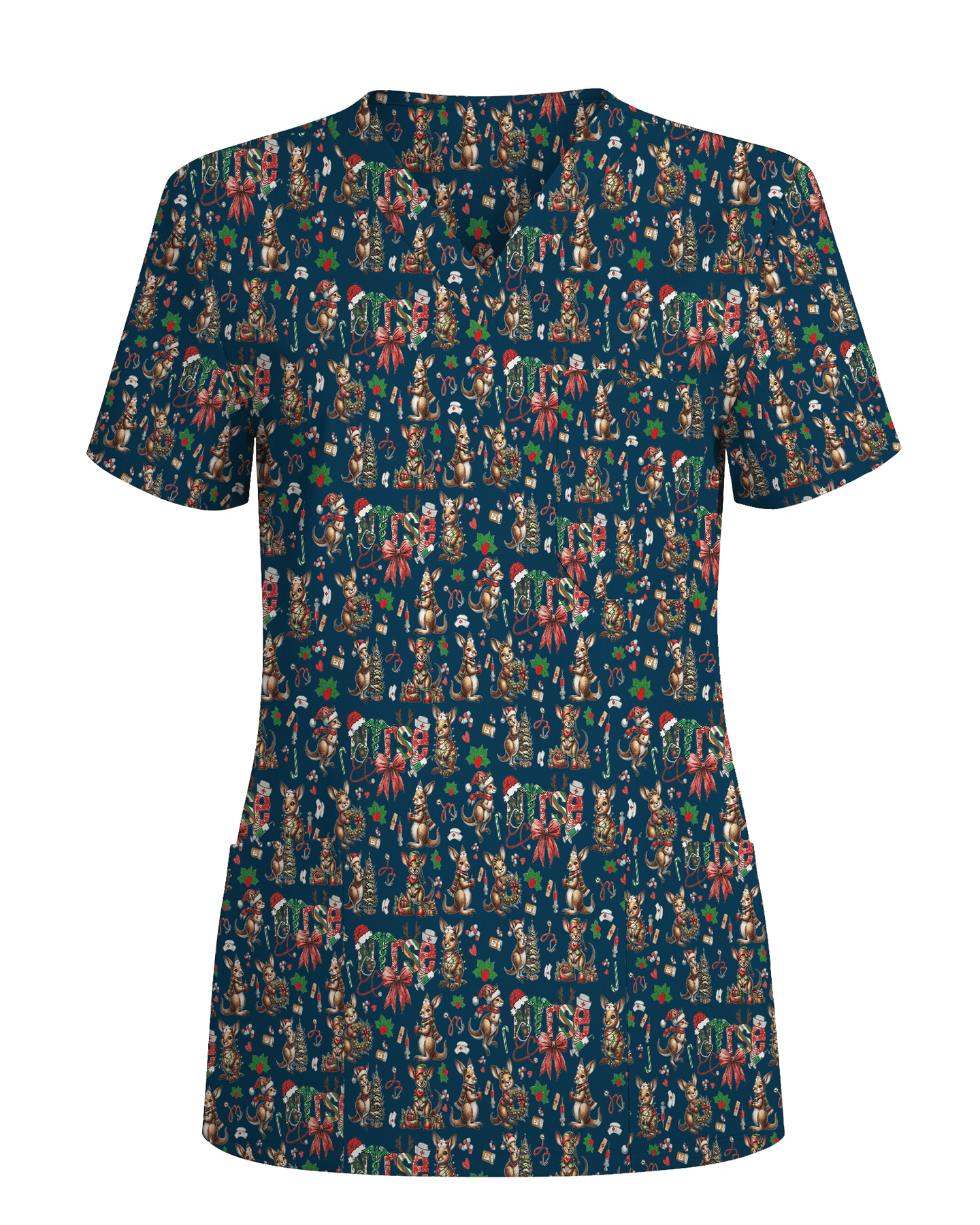 Funny Christmas Kangaroo Holiday Medical Scrub Top - Scrubloop