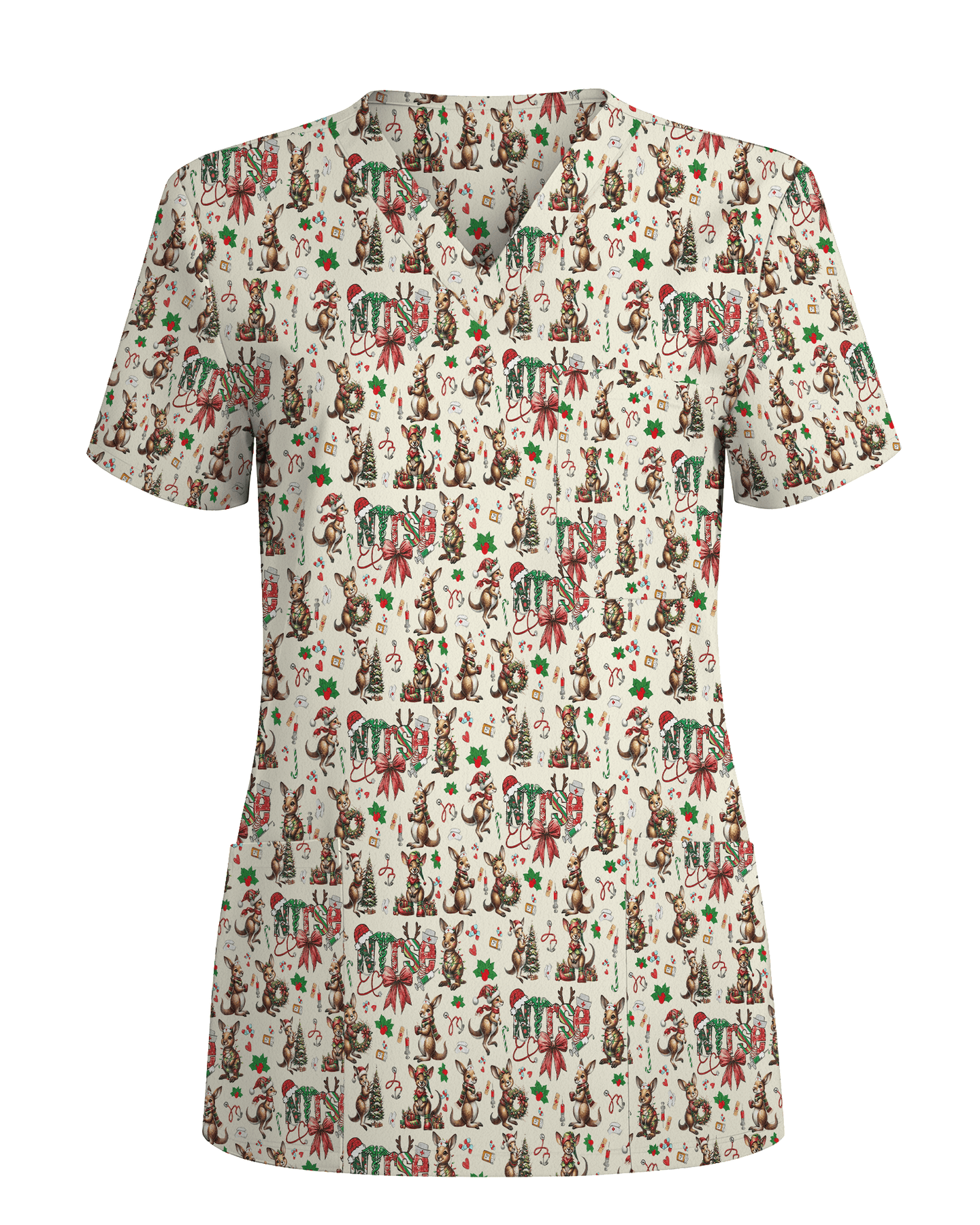 Funny Christmas Kangaroo Holiday Medical Scrub Top - Scrubloop