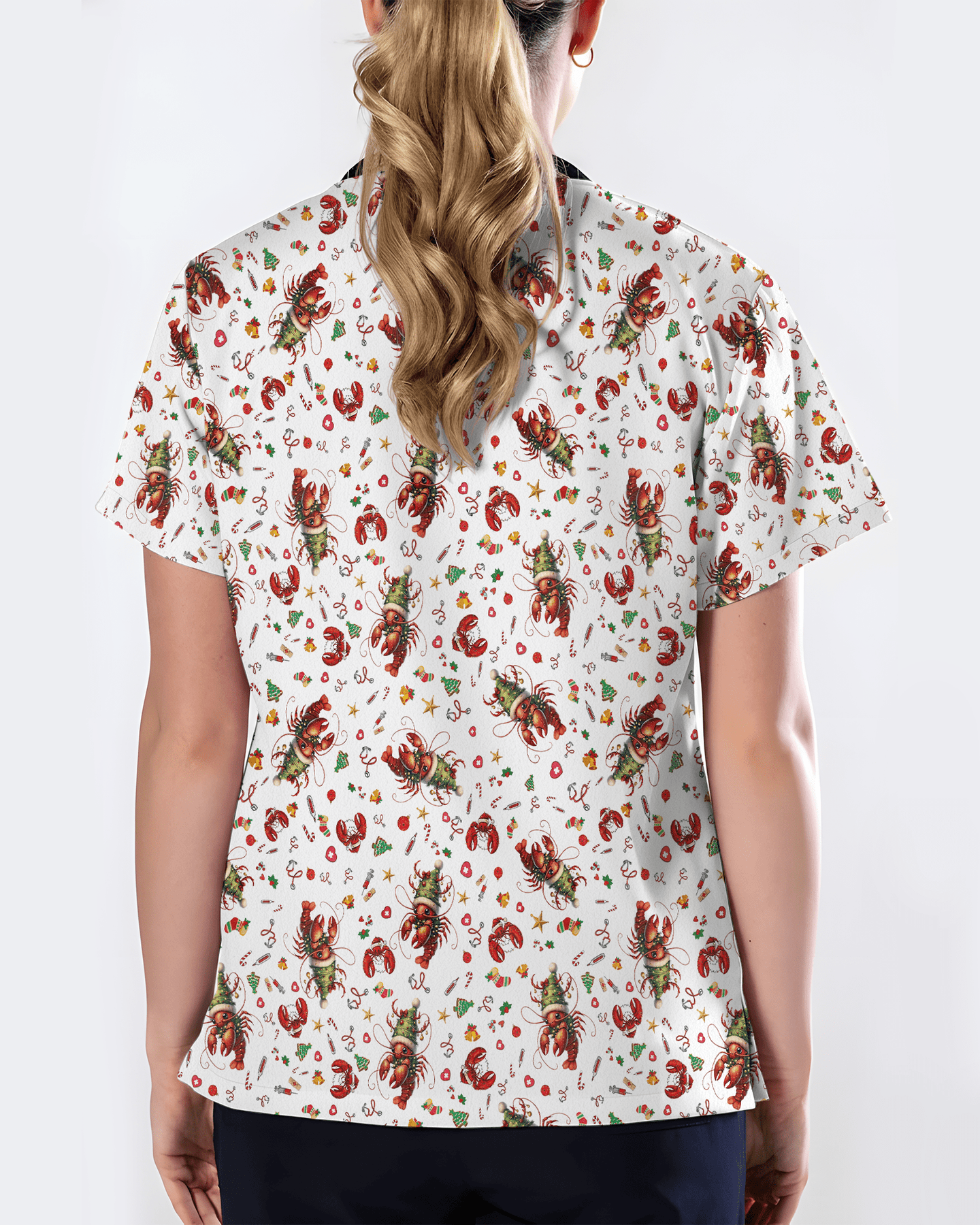 Funny Christmas Lobster Holiday Medical Scrub Top - Scrubloop