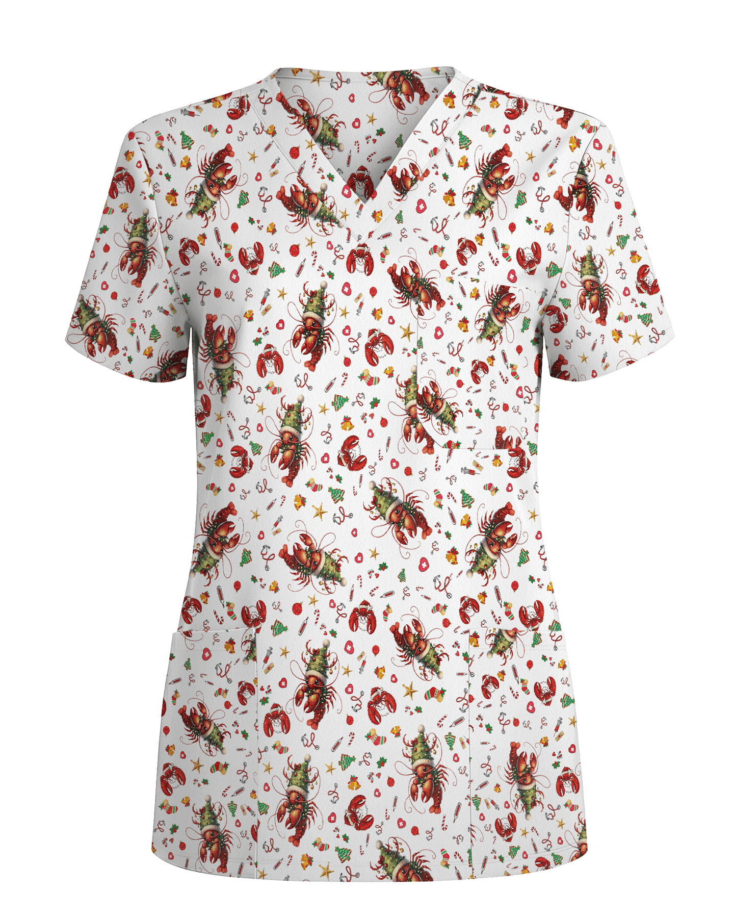 Funny Christmas Lobster Holiday Medical Scrub Top - Scrubloop