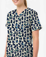 Funny Cosmic Black Cat Scrub Top - Scrubloop