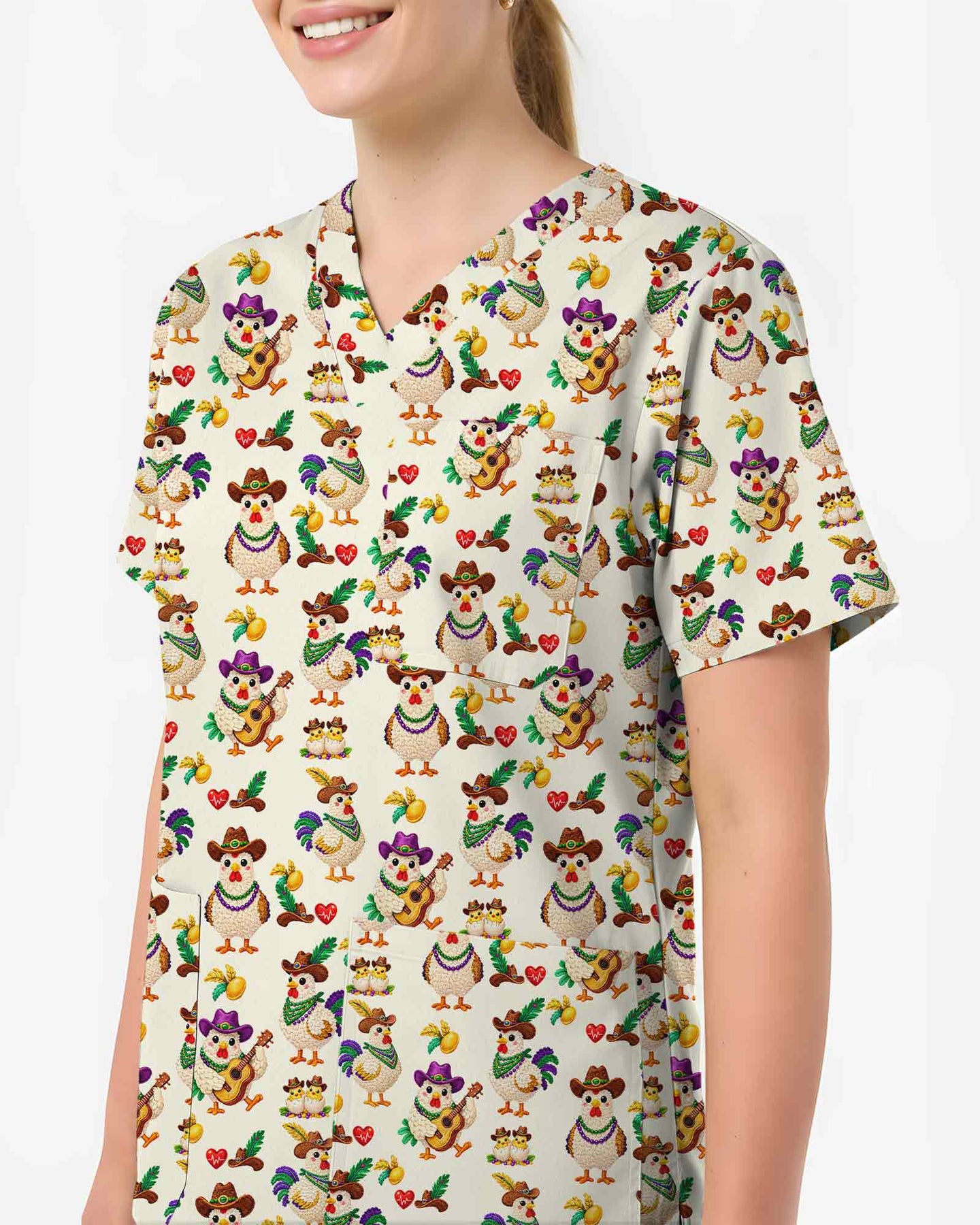 Funny Cowboy Chicken Medical Scrub Top - Scrubloop