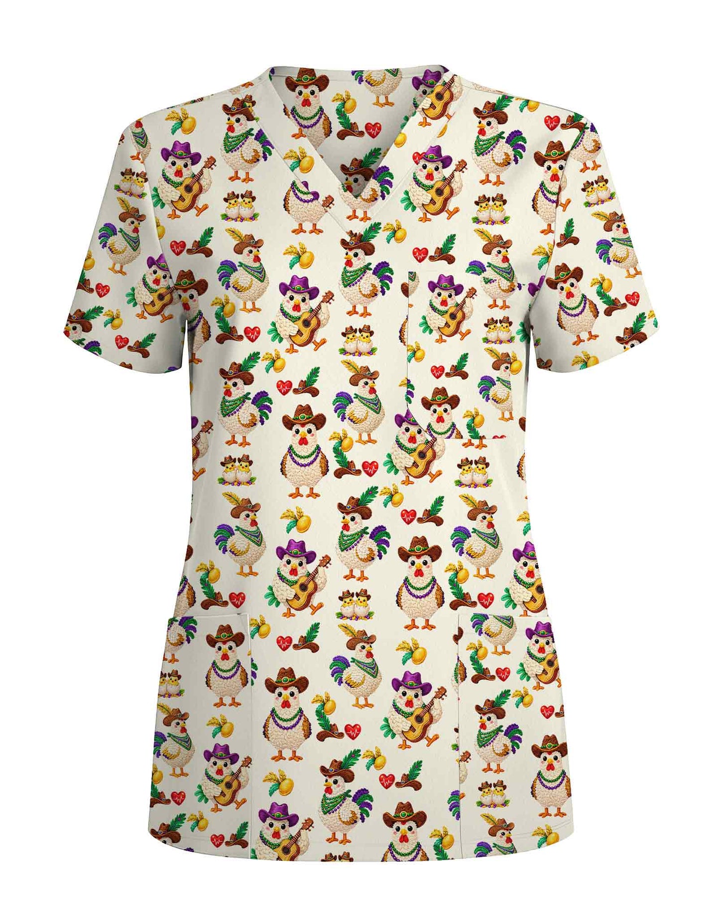 Funny Cowboy Chicken Medical Scrub Top - Scrubloop