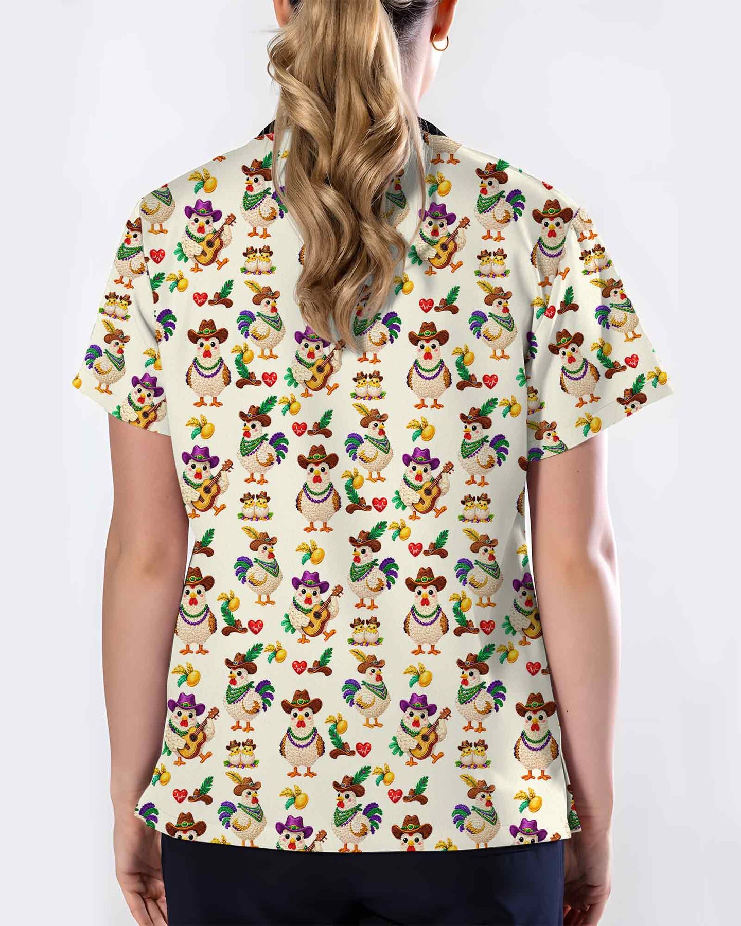 Funny Cowboy Chicken Medical Scrub Top - Scrubloop