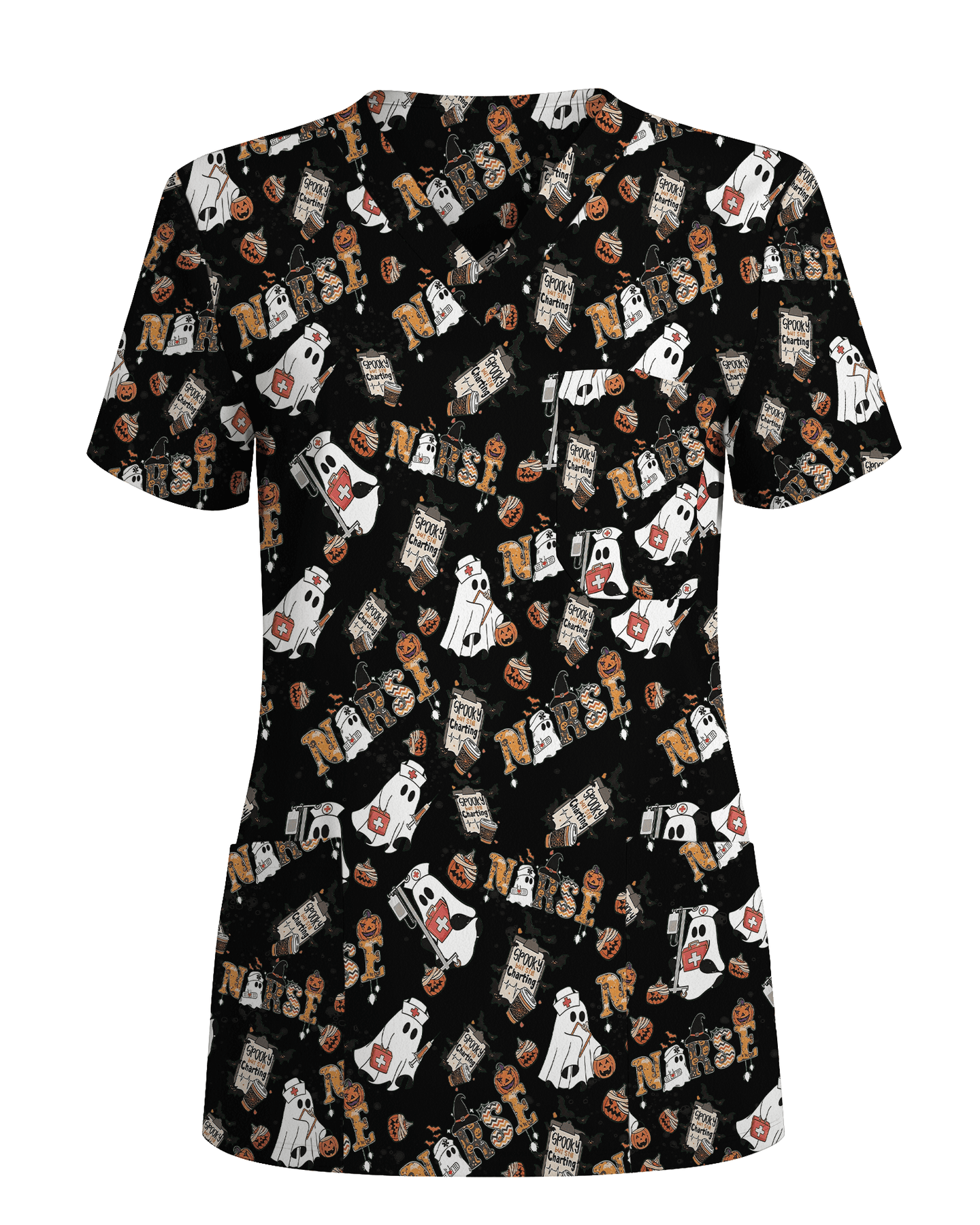 Funny Cute Halloween Ghost Medical Scrub Top - Scrubloop