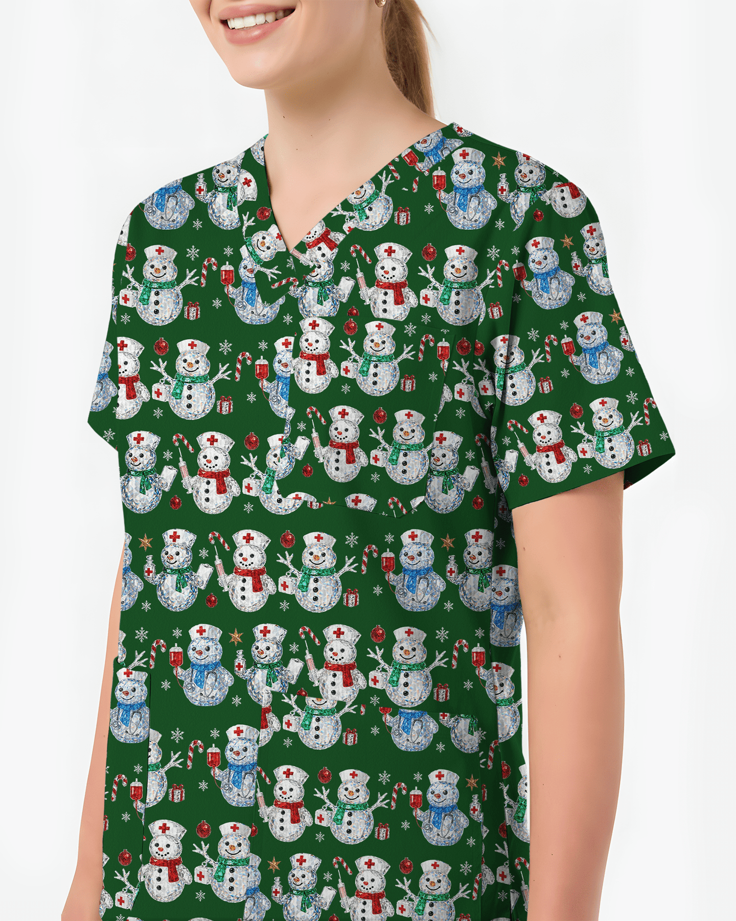 Funny Diamond Snowman Holiday Medical Scrub Top - Scrubloop