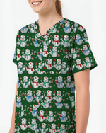 Funny Diamond Snowman Holiday Medical Scrub Top - Scrubloop