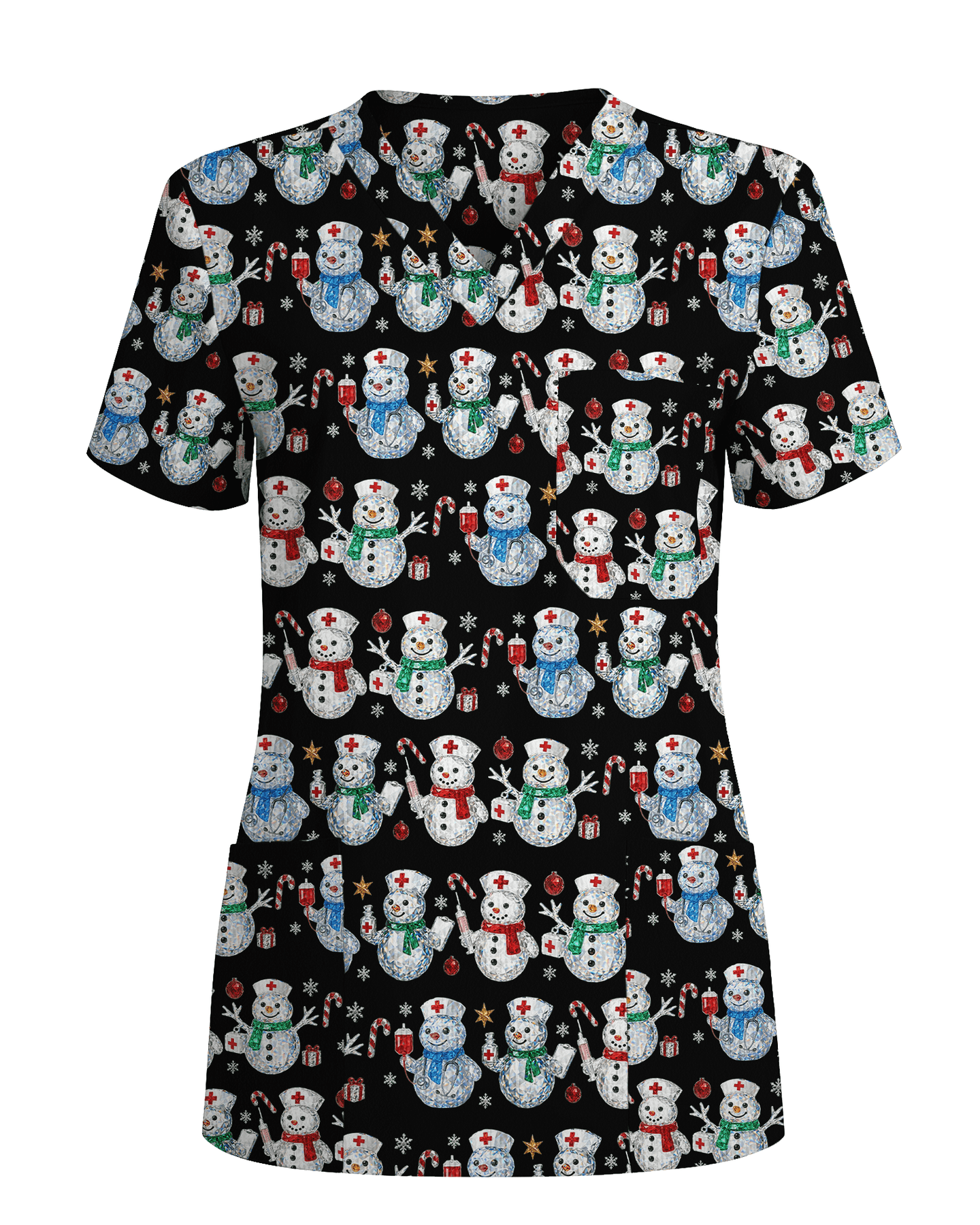 Funny Diamond Snowman Holiday Medical Scrub Top - Scrubloop