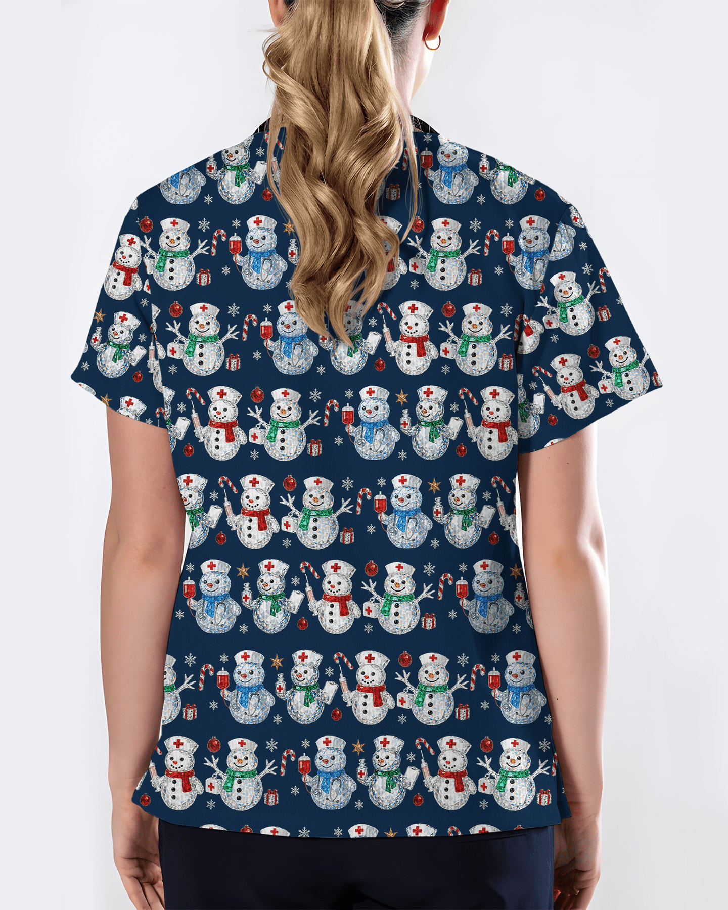 Funny Diamond Snowman Holiday Medical Scrub Top - Scrubloop