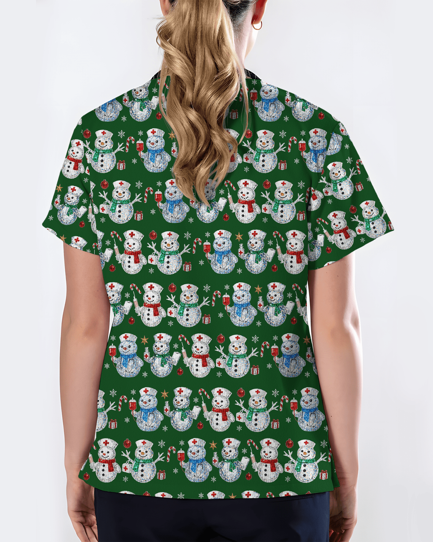 Funny Diamond Snowman Holiday Medical Scrub Top - Scrubloop