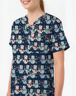 Funny Diamond Snowman Holiday Medical Scrub Top - Scrubloop