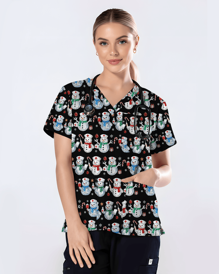 Funny Diamond Snowman Holiday Medical Scrub Top