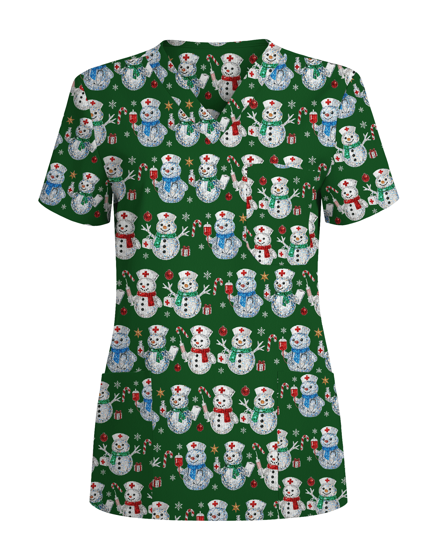 Funny Diamond Snowman Holiday Medical Scrub Top - Scrubloop