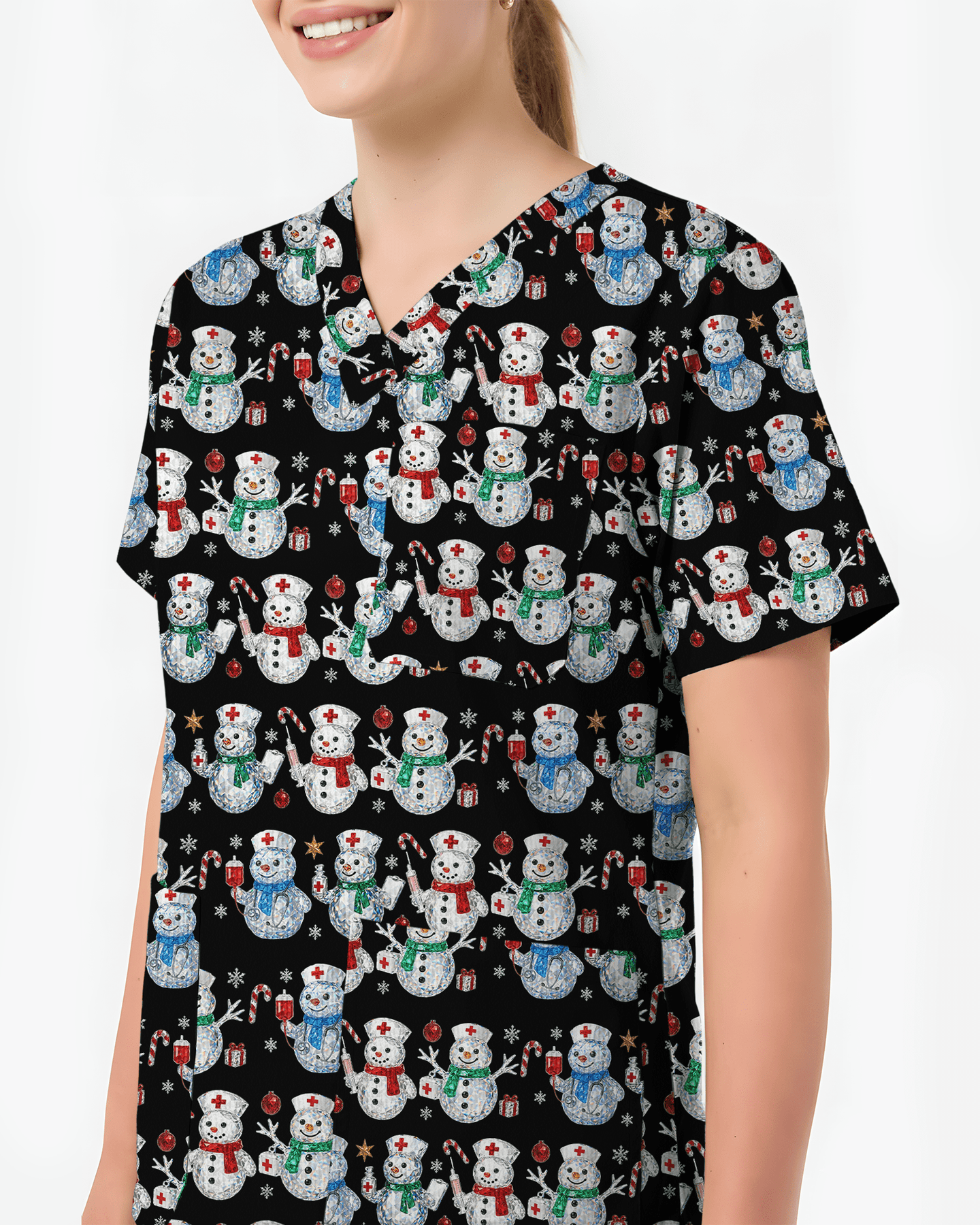 Funny Diamond Snowman Holiday Medical Scrub Top - Scrubloop
