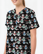 Funny Diamond Snowman Holiday Medical Scrub Top - Scrubloop
