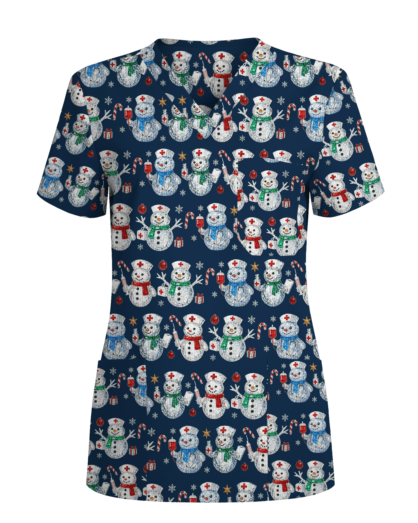 Funny Diamond Snowman Holiday Medical Scrub Top - Scrubloop