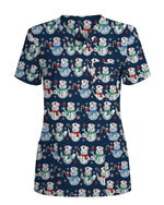 Funny Diamond Snowman Holiday Medical Scrub Top - Scrubloop
