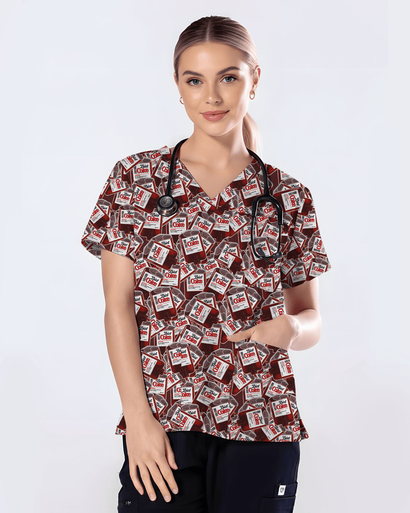 Funny Diet Coke IV Bag Nurse Scrub Top - Scrubloop