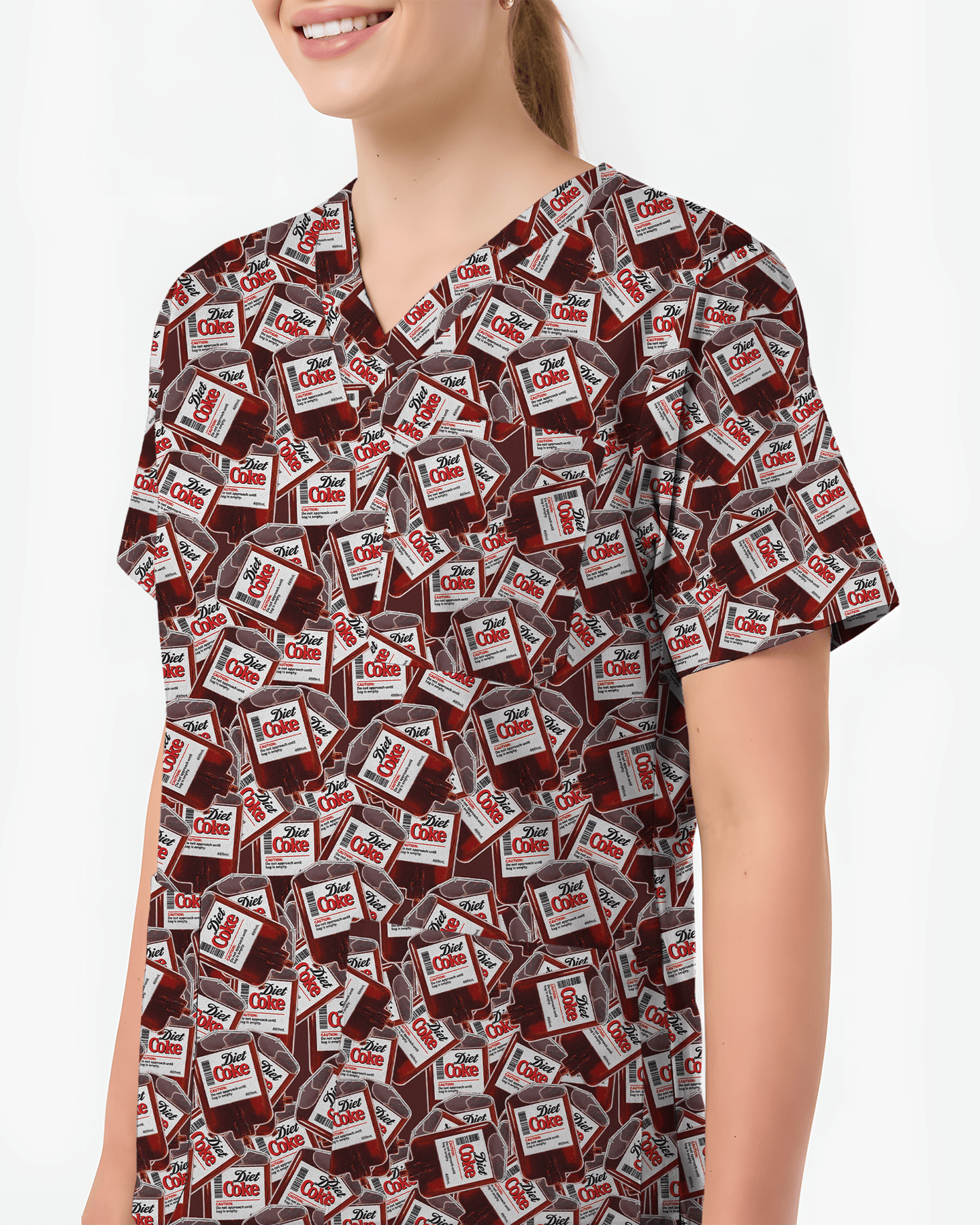 Funny Diet Coke IV Bag Nurse Scrub Top - Scrubloop