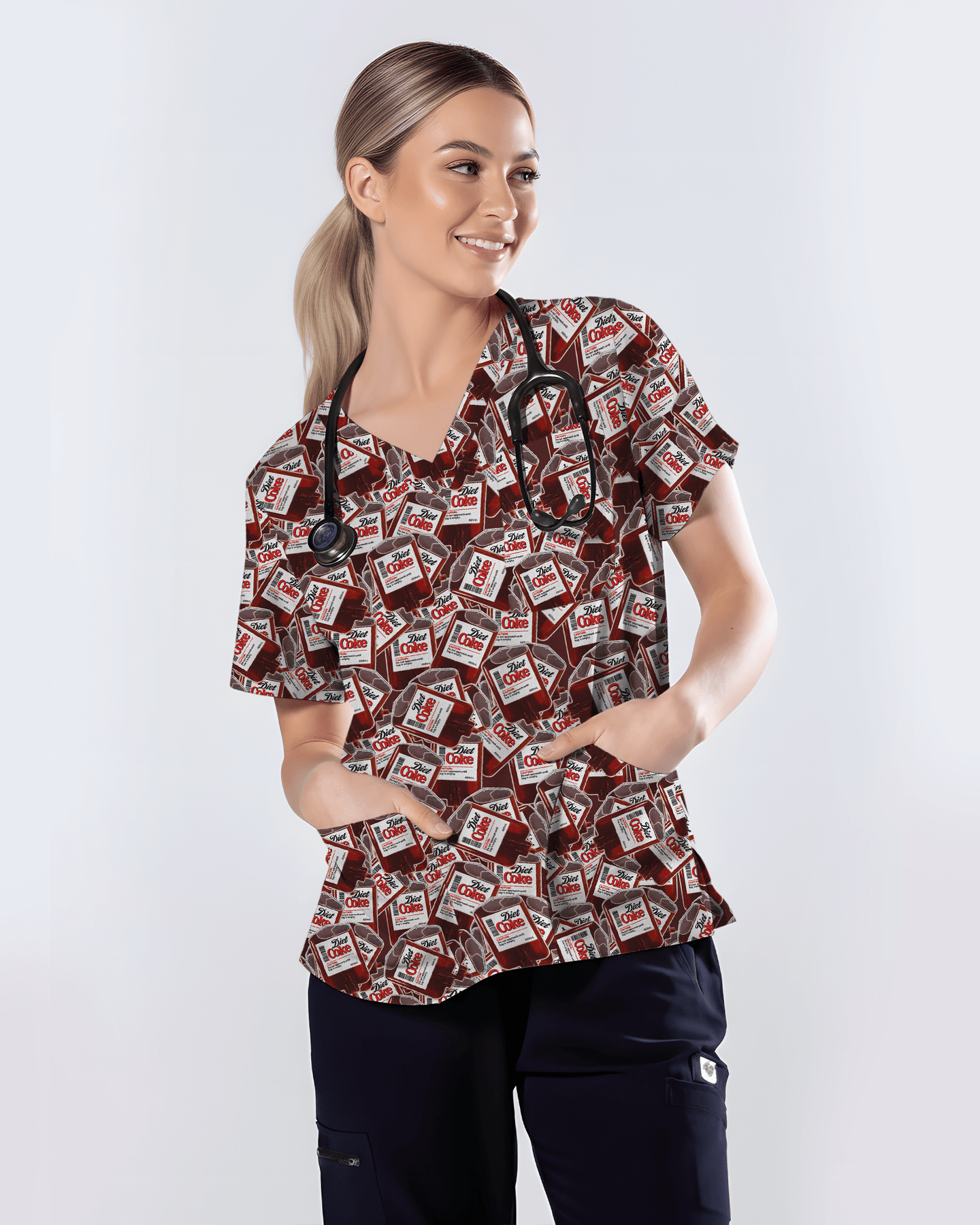 Funny Diet Coke IV Bag Nurse Scrub Top - Scrubloop